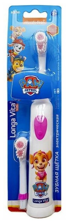 Электрическая зубная щетка Longa Vita Paw Patrol детская, ротационная 2 насадки от 3-х лет, розовая