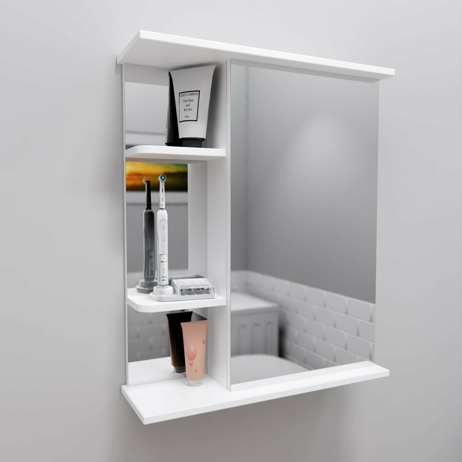 Шкаф зеркало для ванной / Магнолия 60 / эмаль / 600х720х180 / правый / белый - фотография № 5