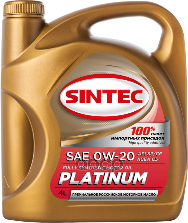 SINTEC Масло Моторное Sintec Platinum Sae 0W-20 Api Sp/Cf, Acea C5 4Л