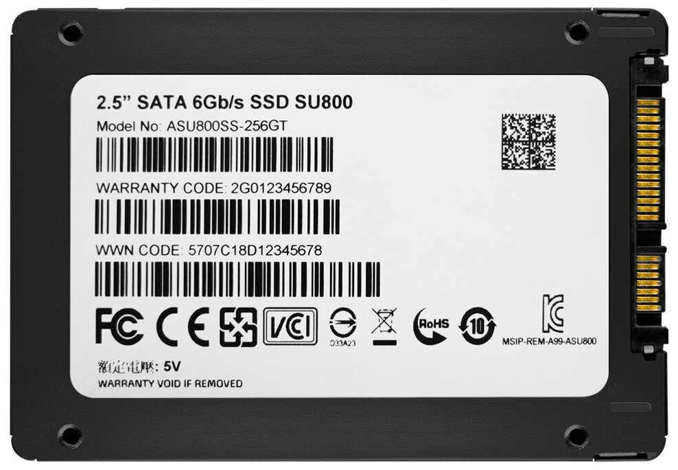 Твердотельный накопитель A-Data SU800 256ГБ, 2.5", SATA III, SATA ASU800SS-256GT-C