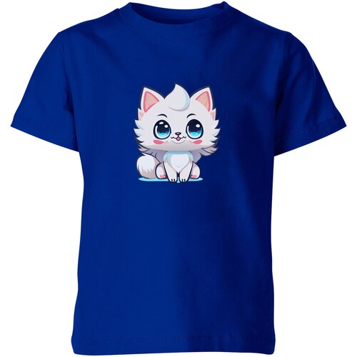 мужская футболка милый котёнок с сердцем 2xl белый Футболка Us Basic, размер 6, синий