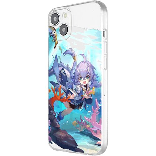 Силиконовый чехол с защитой камеры Mcover для Apple iPhone 13 Honkai Impact, Байлу