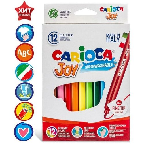 Фломастеры 12 цветов Carioca Joy, 2.6 мм, смываемые, увеличенный ресурс, суперяркие, европодвес фломастеры 12 цветов carioca joy 2 6 мм смываемые увеличенный ресурс суперяркие европодвес