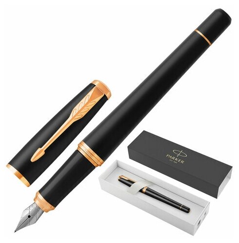 Ручка перьевая PARKER "Urban Core Muted Black GT", черный матовый лак, позолота, синяя, 1931593