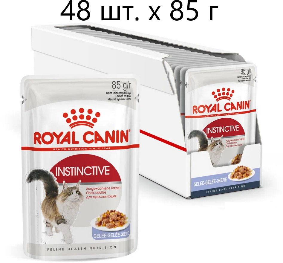 Влажный корм для кошек Royal Canin Instinctive, 48 шт. х 85 г (кусочки в желе)