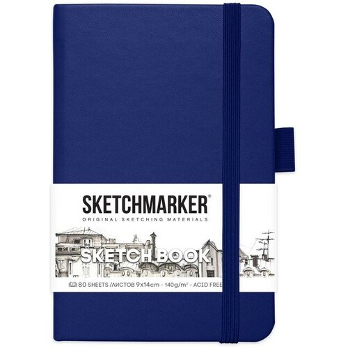 Скетчбук Sketchmarker, 90 х 140 мм, 80 листов, твёрдая обложка из искусственной кожи, синий, блок 140 г/м2