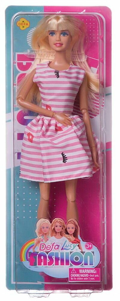 Кукла Defa Lucy &quotМодная девушка&quot, в розово-белом полосатом платье, 28см 8406d/розово-белое