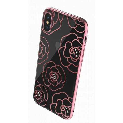 Чехол Devia для iPhone XS Max Camellia Crystal Series Case прозрачный пластик с розовыми цветками и кристалами чехол devia для iphone xs iphone x glitter series soft case черный