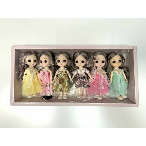 Набор шарнирных кукол 6 штук в подарочной упаковке, Платье в клетку 1, с подсветкой