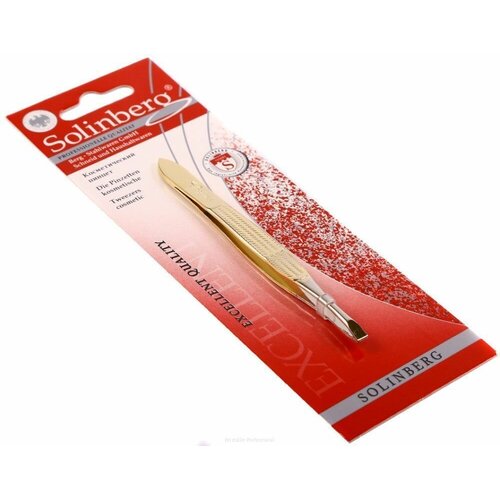 Пинцет для бровей Solinberg 047 золотосеребро прямое окончание с четкими гранями Арт 251-047 190₽