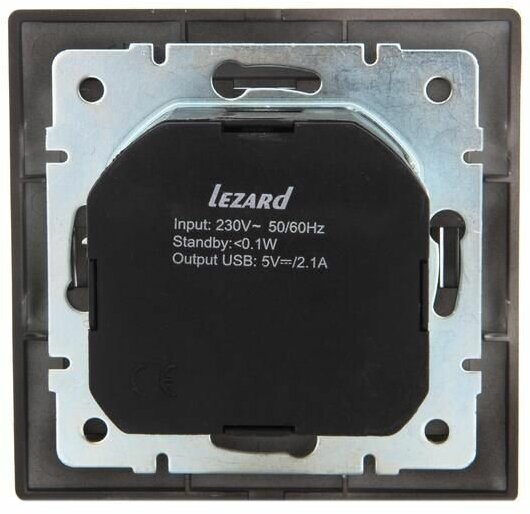 Розетка Lezard Mira 1-м СП 16А с заземл. + USB разъем черн. бархат - фото №4