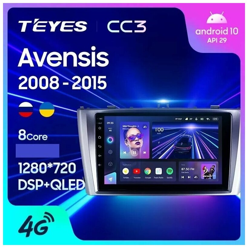 Магнитола TEYES TOYOTA AVENSIS T270 CC3 4/64ГБ