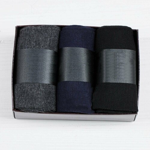 Носки THOMASBS, 3 пары, размер 41/47, синий, черный, серый новогодние носки уют в подарочной упаковки 3 пары упаковка синего цвета