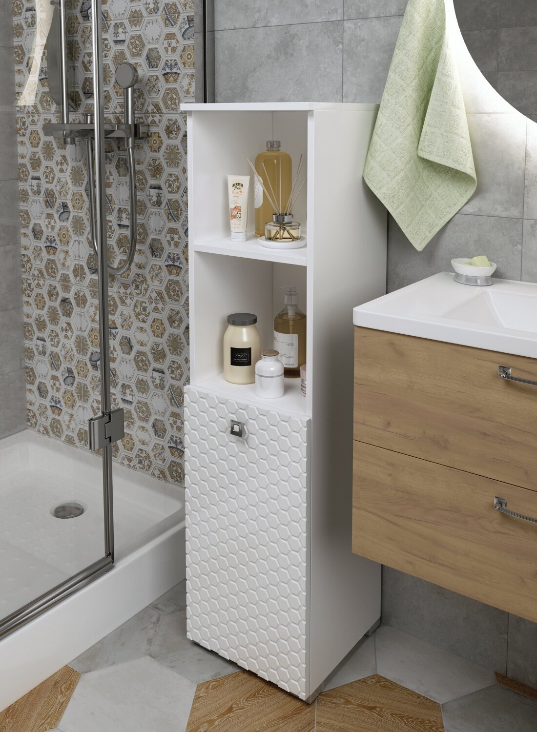 Шкаф для ванной комнаты, REGENT style, вштсоната 1корз2н, белый, 115*30*30