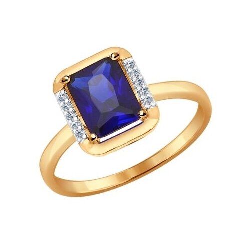 фото Sokolov кольцо из золота с корундом сапфировым (синт.) и фианитами 714318, размер 17