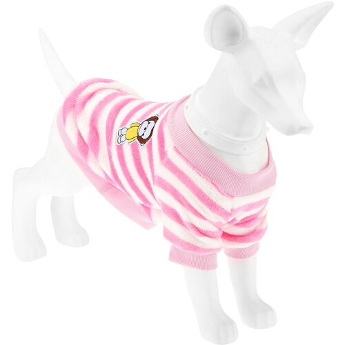 Пэт тойс (Pet toys) Одежда для собаки Толстовка на меху Полосатик с принтом, р-р S, длина спинки 24см/обхват груди 30см/обхват шеи 22см, цвет-розово-белый, искусственный мех (100% полиэстер) (Китай)