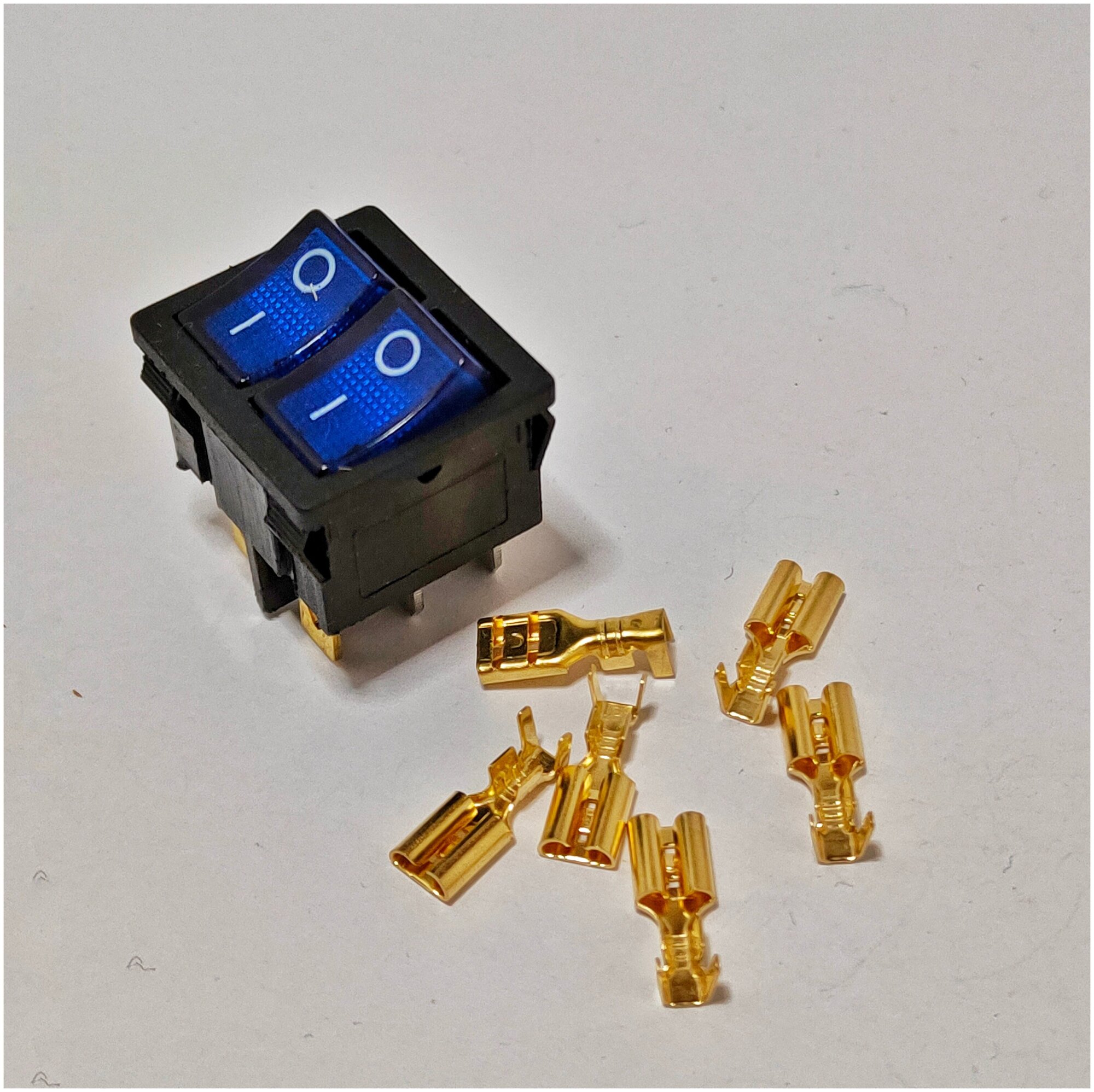 Выключатель клавишный мини двойной подсветка 250V 16А (6с) ON-OFF синий + 6 клемм - фотография № 2