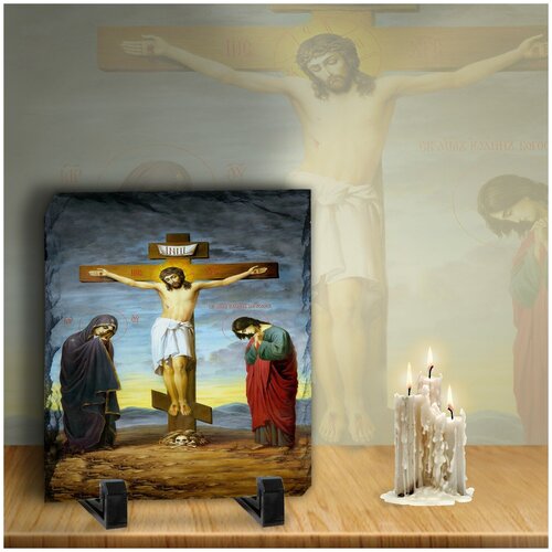 Икона, сувенир, изображение на декоративном камне "Распятие Христа"