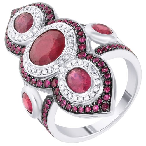 фото Jv кольцо из белого золота 585 пробы с рубинами облагороженными и бриллиантами mr83420-wd-ru-gru-ko-ro-ru-wg, размер 17.25