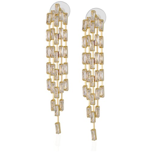 Длинные вечерние золотистые серьги с кристаллами