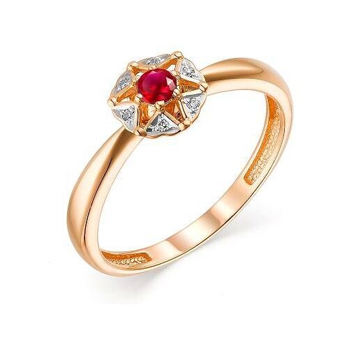 фото Алькор кольцо с рубином и бриллиантами из красного золота 13538-103, размер 17.5