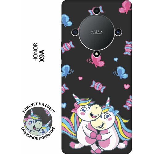 Матовый чехол Unicorns and Candies для Honor X9a / Magic5 Lite / Хонор Х9А / Мэджик 5 Лайт с 3D эффектом черный матовый чехол love charger w для honor x9a magic5 lite хонор х9а мэджик 5 лайт с 3d эффектом черный