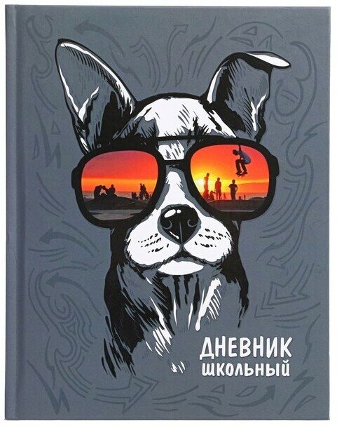 Феникс+ Дневник универсальный, для 1-11 классов, "собака В очках", твердая обложка, матовая ламинация, выборочный УФ-лак, блок офсет, универсальная шпаргалка, 48 листов
