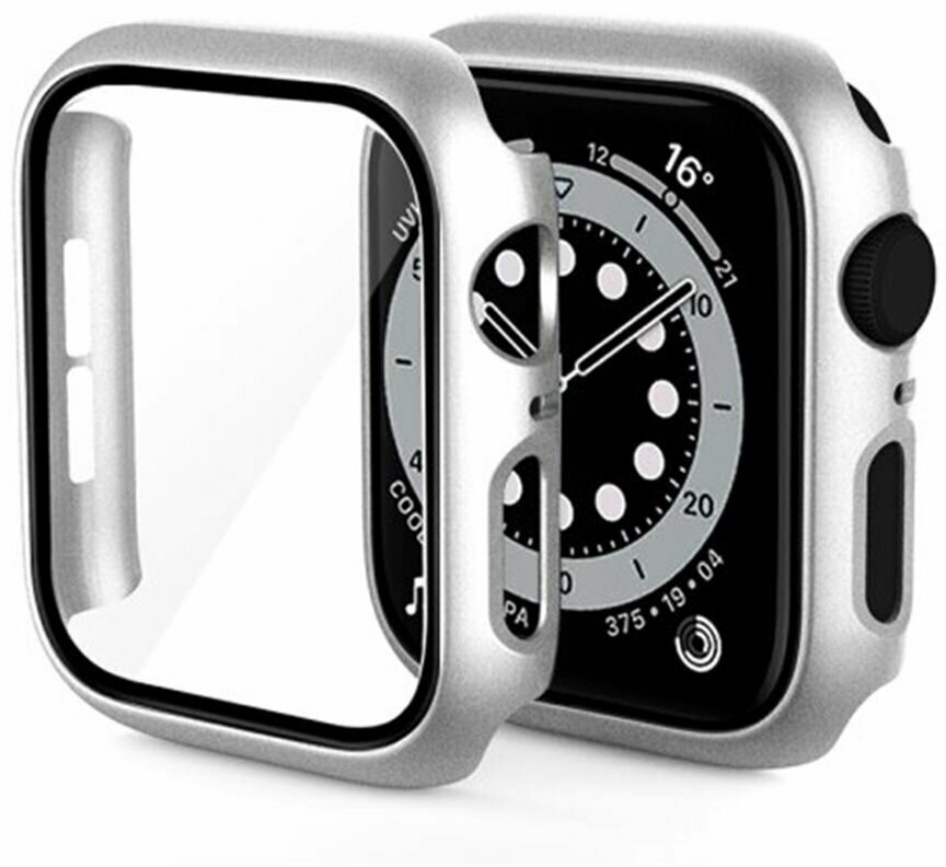 Защитный пластиковый чехол (кейс) Apple Watch Series 1 2 3 (Эпл Вотч) 42 мм для экрана/дисплея и корпуса противоударный бампер серебро