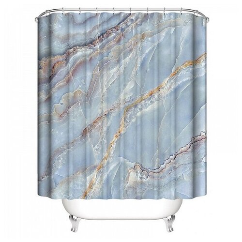 Шторка для ванной комнаты Marble Blue, 180х200 см, цвет голубой, полиэстер, Carnation Home Fashions, MRB115BLE