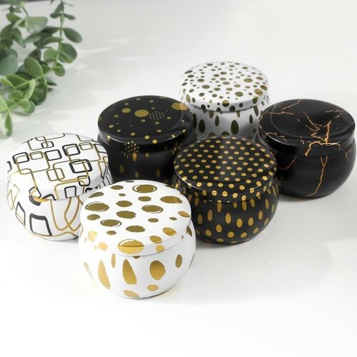 Шкатулка металл круглая Рисунки золотом на белом и чёрном микс 52х75х75 см 414₽