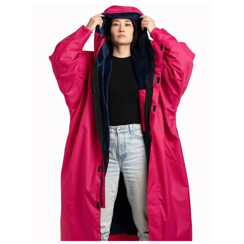  парка WKS, оверсайз, капюшон, манжеты, герметичные швы, быстросохнущая, ветрозащитная, внутренний карман, подкладка, карманы, размер L, розовый, синий