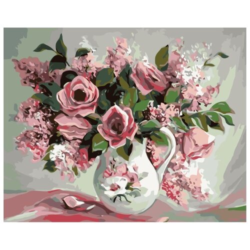 картина по номерам сирень в вазе 40x50 см Картина по номерам Розовый букет в вазе, 40x50 см
