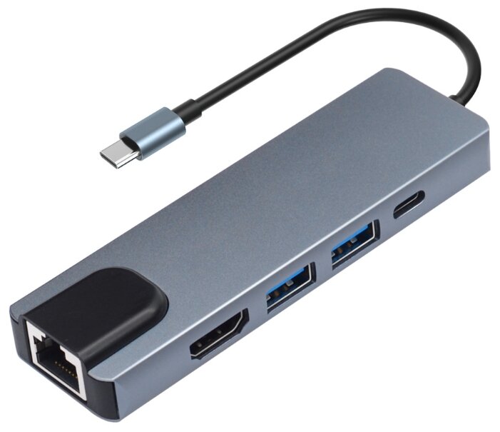 Адаптер-переходник / Концентратор / USB Хаб 5 в 1 USB Type-C to HDMI/2 * USB 3.0/USB Type-C/LAN RJ 45 для Apple MacBook, iPad, Samsung