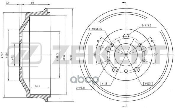 Барабан Торм. Задн. Citroen Jumper (230 244) 94- Fiat Ducato (230 244 280 290) 82- Zekkert арт. bs-5097