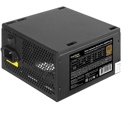 Блок питания EXEGATE ServerPRO 80 PLUS® Bronze 500PPH-SE (ATX, for 3U+ cases, APFC, КПД 89% (80 PLUS Bronze), 12cm fan, 24p, (4+4)p, PCIe, 5 блок питания robiton адаптер b 6 500 5 5 x 2 5 12