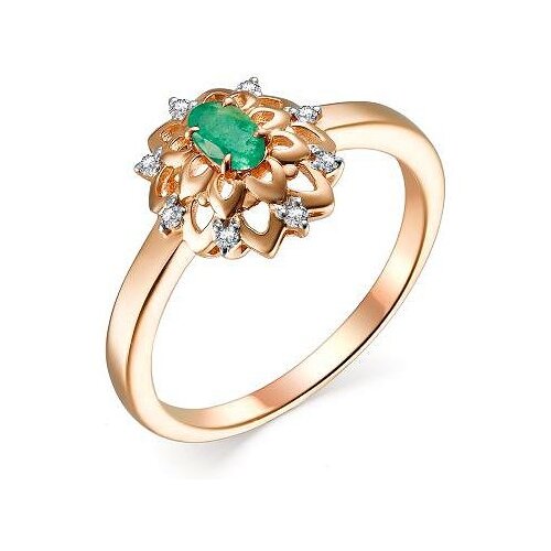 фото Алькор кольцо с изумрудом и бриллиантами из красного золота 13463-101, размер 18.5