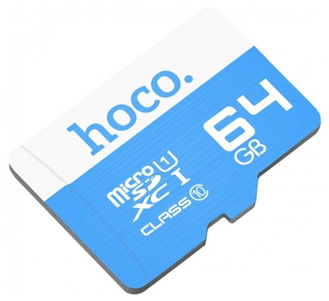 Карта памяти Hoco microSDHC 64 ГБ Class 10, 1 шт, голубой