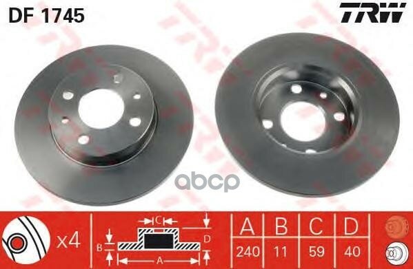 Df1745_диск Тормозной ! Alfa Romeo 155, Fiat Bravo/Tempra 1.4-2.5 88> TRW арт. DF1745