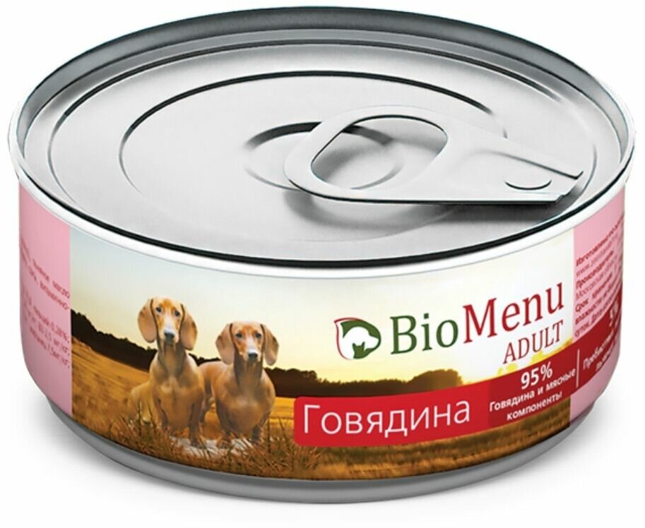 BioMenu ADULT Консервы д/собак Говядина 95%-мясо 100гр