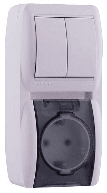 Выключатель 2-х кл. и розетка с/з, с крышкой, бел., вертикаль NATA - фотография № 3