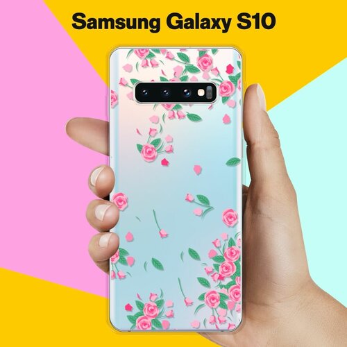 Силиконовый чехол Розочки на Samsung Galaxy S10 чехол книжка на samsung galaxy s10 самсунг с10 с 3d принтом grand wolf серый