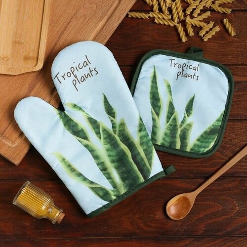 Кухонный набор 2 предмета Tropical цвет голубой прихватка 17х17 см варежка 25х16 см 100 пэ 780₽