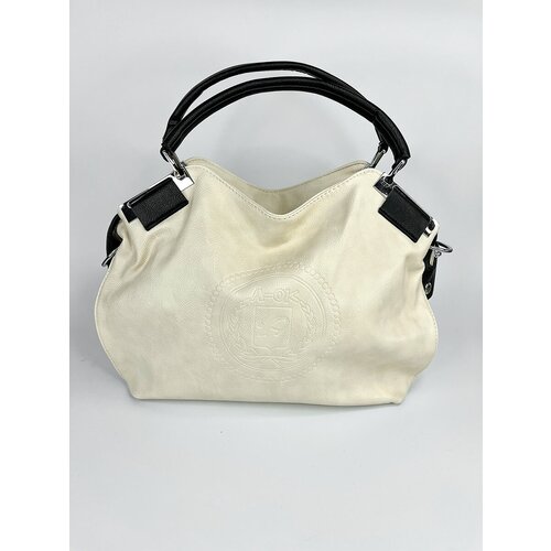 Сумка  торба  повседневная, искусственная кожа, вмещает А4, внутренний карман, регулируемый ремень, бежевый