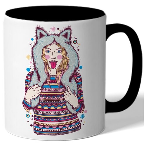 фото Кружка цветная - девушка в песцовой шапке drabs