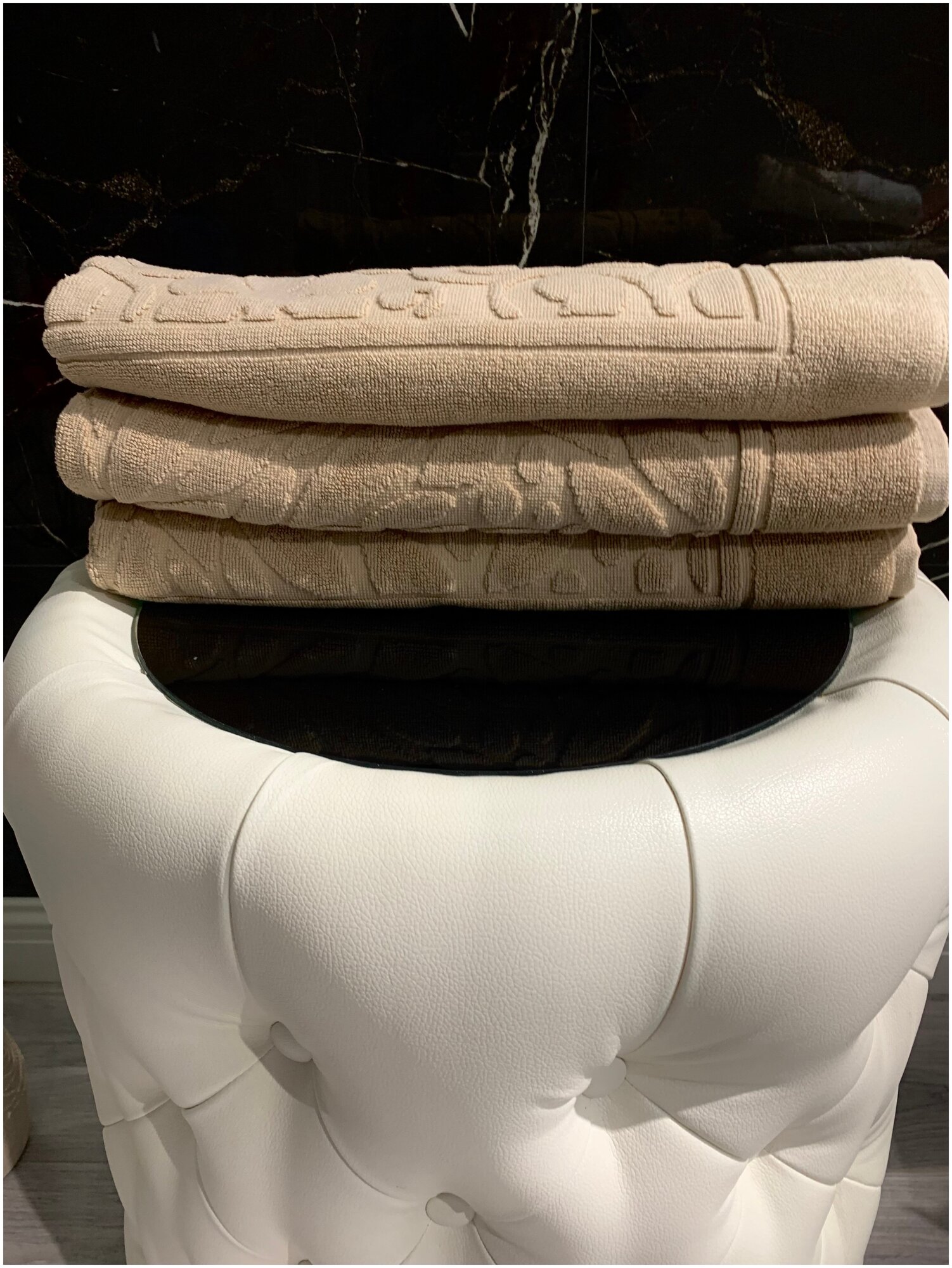 EVRAHOME Турецкое полотенце-коврик для ног натуральная 50*70 ванной, сауны, бассейна премиум-класса, бежевый - фотография № 4