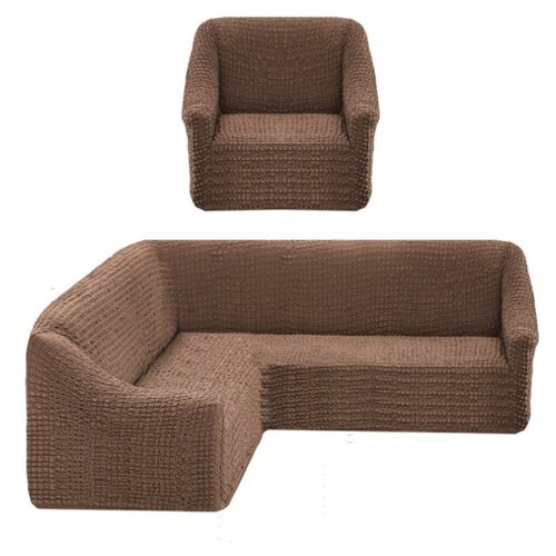 фото Karteks комплект чехлов на угловой диван и кресло echo цвет: капучино br21617 (одноместный,трехместный)