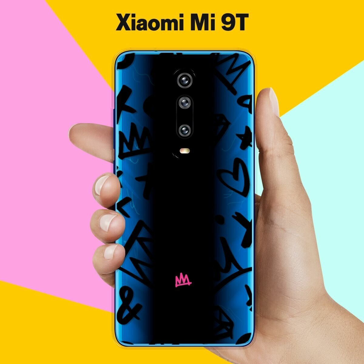 Силиконовый чехол на Xiaomi Mi 9T Узор черный / для Сяоми Ми 9Т