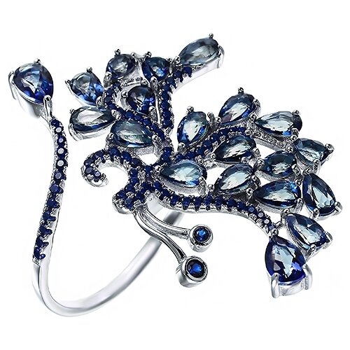 фото Jv кольцо с фианитами и кварцами из серебра c4827r-ko-qz-001-wg, размер 18