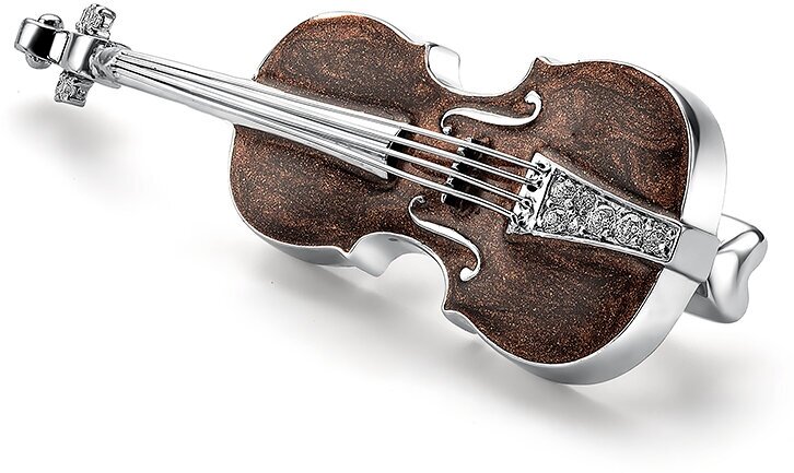 Серебряная женская брошь Скрипка 925 пробы с эмалью и фианитами, родированная DEWI.