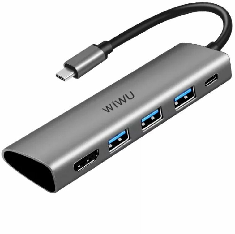 Хаб WiWU Alpha A531H Type-C to 3 x USB 3.0 / 1 x HDMI / 1 x Type-C Grey (Alpha 531H)